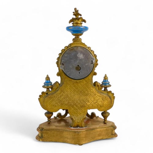 881 - A late 19th century Sevres style mantle clock - with ormolu mounts, the dial set out in Roman numera... 