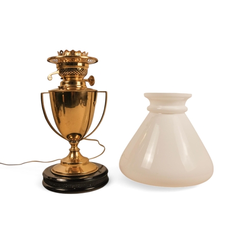 90 - A pair of brass and marble table lamps - raised on square marble bases, together with another table ... 