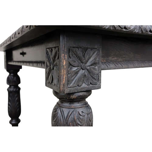 905 - A 17th century style oak extending dining table - with two leaf insertions, the rectangular top with... 