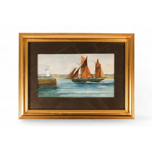 814 - Ray L. LLOYD (XX) Schooner Coming Into Harbour Watercolour  Signed lower left  Framed and glazed Pic... 