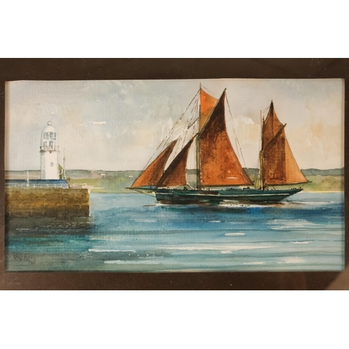 814 - Ray L. LLOYD (XX) Schooner Coming Into Harbour Watercolour  Signed lower left  Framed and glazed Pic... 