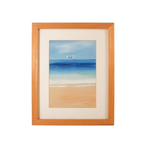 816 - Judi EMANUEL Seagull In Flight  Acrylic on board Initialled lower right Framed and glazed  Picture s... 