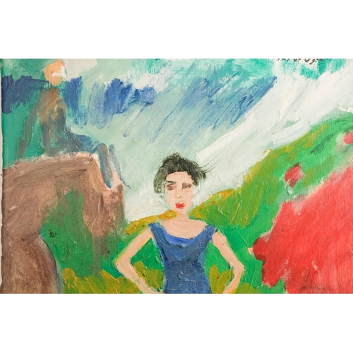 817 - Paul W. OZERE (20th/21st Century British) Lady In Blue Dress Oil on board Signed top right Framed  P... 