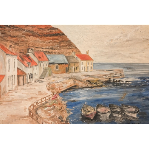 822 - A. TYREMAN Peaceful Harbour Oil on board Signed and dated 1967 lower right Framed  Picture size 25 x... 