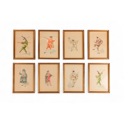 839 - 20th Century Italian School Eight Commedia dell'arte Figures Lithograph Framed and glazed Picture si... 