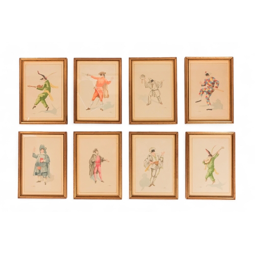 839 - 20th Century Italian School Eight Commedia dell'arte Figures Lithograph Framed and glazed Picture si... 