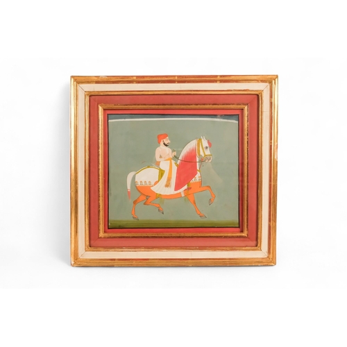 840 - 20th Century Mughal School Figure on a White Horse Gouache  Framed and glazed Picture size 23 x 26cm... 