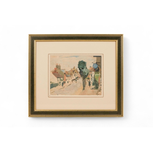 843 - Attributed to Bernard ADAMS (British 1884-1965) High Street Scene Oil on paper  Framed and glazed  P... 