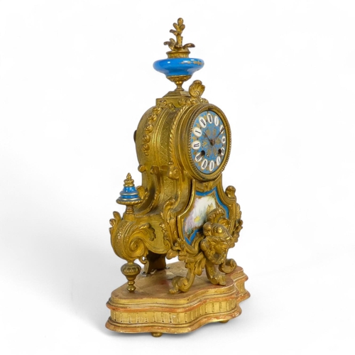 881 - A late 19th century Sevres style mantle clock - with ormolu mounts, the dial set out in Roman numera... 