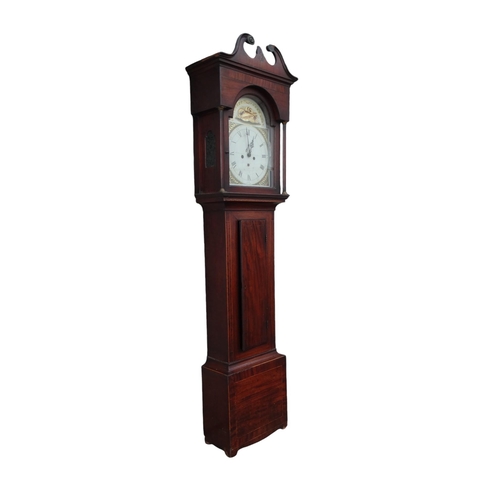 882 - An early 19th century mahogany cased eight day longcase clock - the painted dial decorated with gilt... 