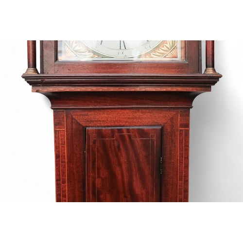 882 - An early 19th century mahogany cased eight day longcase clock - the painted dial decorated with gilt... 