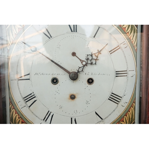 882 - An early 19th century mahogany cased eight day longcase clock - the painted dial decorated with gilt... 