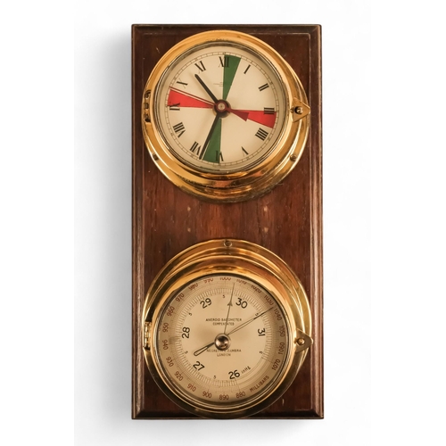 884 - A 20th century brass bulkhead Radio Room clock - marked with green and red radio silence wedges, pai... 