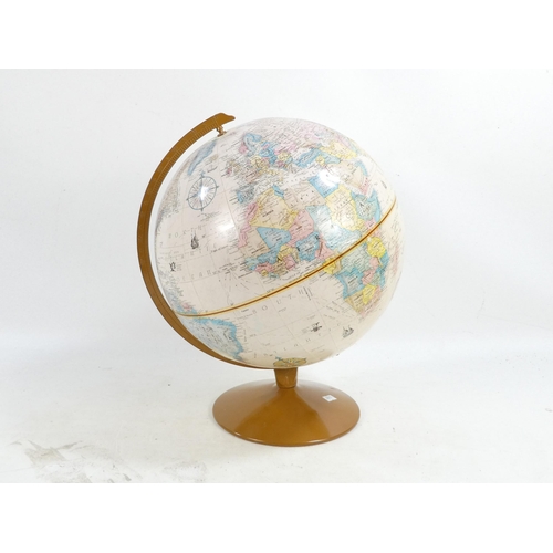 9 - A Replogle 'Franklin' globe - with relief features, metal base and meridian, 30cm diameter.