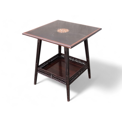 907 - An Arts & Crafts square occasional table - with satinwood banding and intricate inlay to centre, the... 