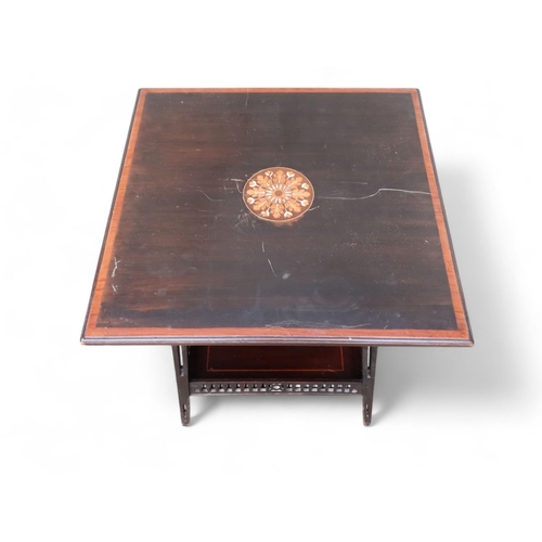 907 - An Arts & Crafts square occasional table - with satinwood banding and intricate inlay to centre, the... 