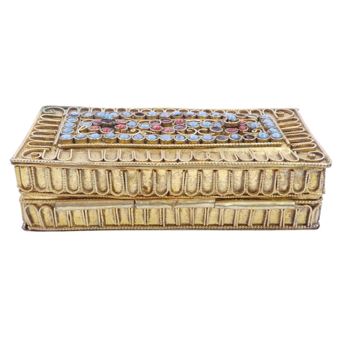 92 - An early 20th century gilt filigree and hardstone box - of rectangular form with a hinged lid, toget... 