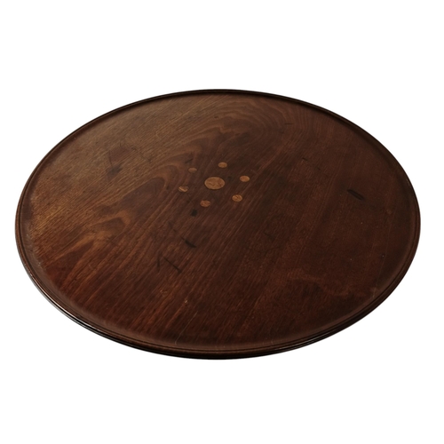 932 - A George III mahogany tilt top table - the circular dish moulded top above a birdcage and columnar s... 