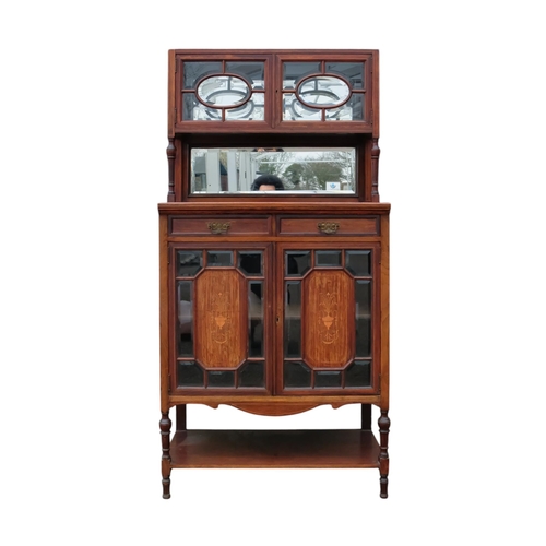 935 - An Edwardian rosewood display cabinet - the upper section with a pair of astragal doors and mirror b... 