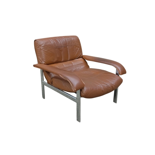 936 - Tim Bates for Pieff chrome and leather upholstered lounge chair - Gamma model, covered in a tan leat... 