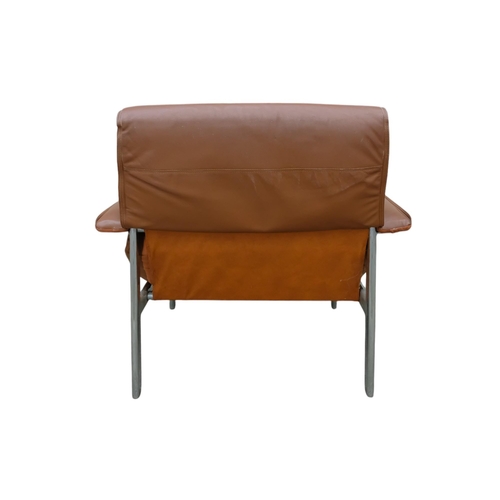 936 - Tim Bates for Pieff chrome and leather upholstered lounge chair - Gamma model, covered in a tan leat... 