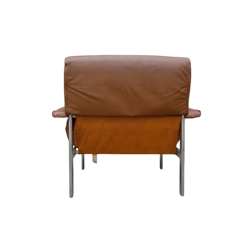 936 - Tim Bates for Pieff chrome and leather upholstered lounge chair - Gamma model, covered in a tan leat... 