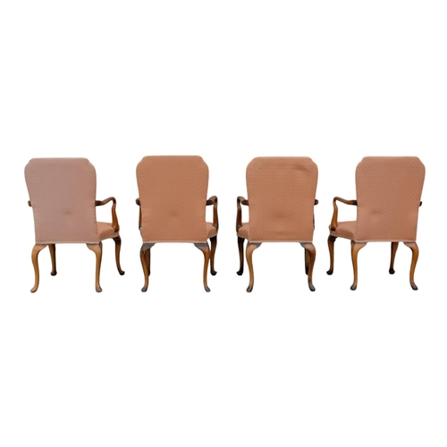 941 - A set of four George II style walnut open arm chairs - with upholstered back and seat, shepherd's cr... 