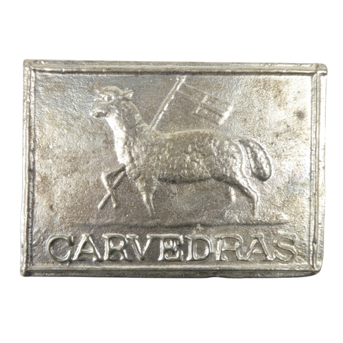 1 - A tin ingot - marked from the Carvedras Tin Smelting Works Truro, of rectangular landscape form, 8 x... 