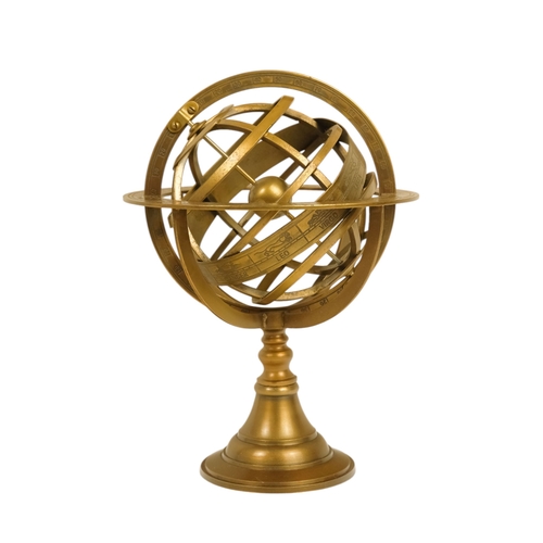 112 - A brass armillary globe - with a band engraved with signs of the zodiac, 27cm high