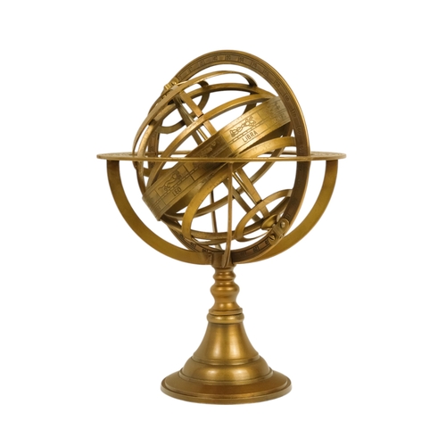 112 - A brass armillary globe - with a band engraved with signs of the zodiac, 27cm high