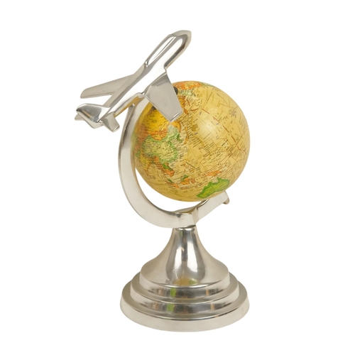 113 - A contemporary globe - surmounted by an aircraft, 25cm high