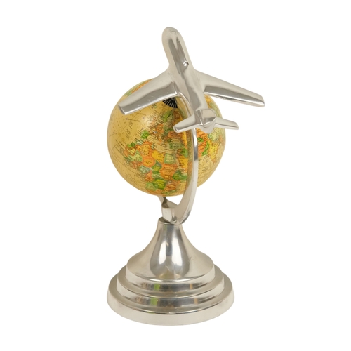 113 - A contemporary globe - surmounted by an aircraft, 25cm high