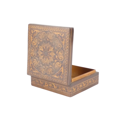 12 - A 19th century Tunbridgeware nutmeg grater - the domed marquetry top above a tapering ribbed body an... 