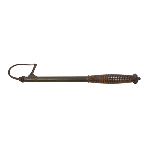 14 - A late 19th century extending fishing gaff - brass and steel with a turned wooden handle, together w... 
