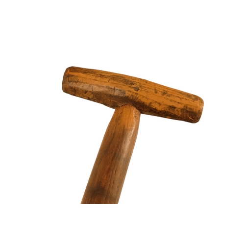 2 - A 19th century wooden spade - ash with metal fittings, 119cm.