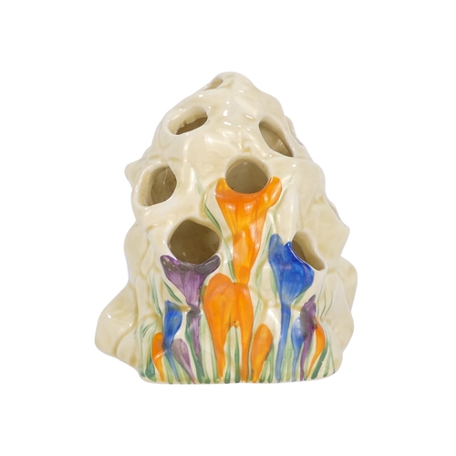 201 - A Clarice Cliff crocus pattern flower brick - painted in colours, printed facsimile signature mark t... 