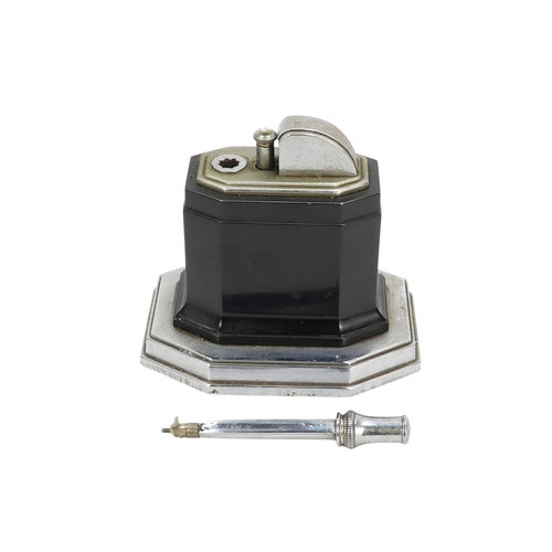 28 - A Ronson Octete touch-tip table lighter - chrome and Bakelite, rectangular with canted corners, 9cm ... 