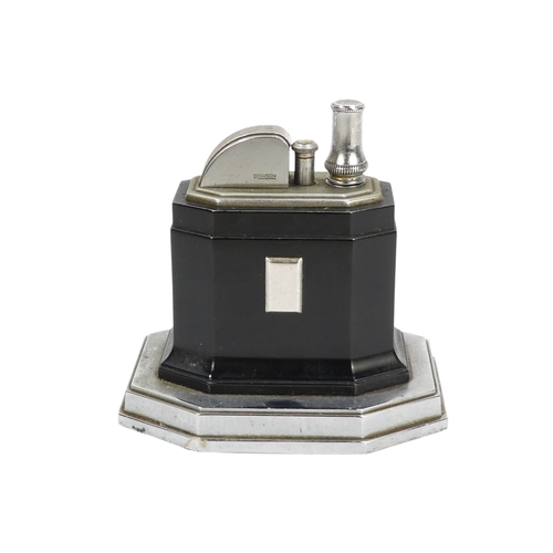 28 - A Ronson Octete touch-tip table lighter - chrome and Bakelite, rectangular with canted corners, 9cm ... 