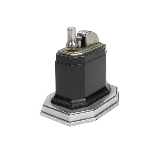 28 - A Ronson Octete touch-tip table lighter - chrome and Bakelite, rectangular with canted corners, 9cm ... 