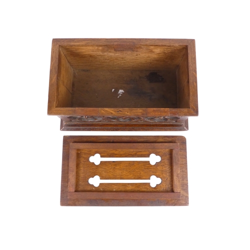 3 - A late 19th century oak Gothic style postal box - of rectangular form with slots for answered and un... 