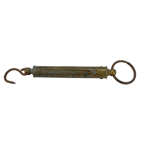 33 - A Victorian brass three section telescopic gaff - with ribbed wooden handle, 40cm (closed), 94cm ope... 