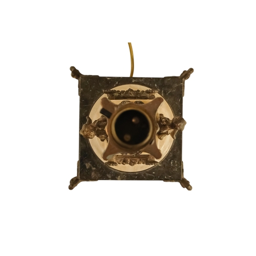 43 - A brass and marble table lamp - modelled as a Corinthian column, the square white marble base with p... 
