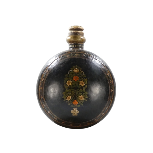 5 - A large late 19th century Indian tole painted water vessel - of globe form and decorated with flower... 