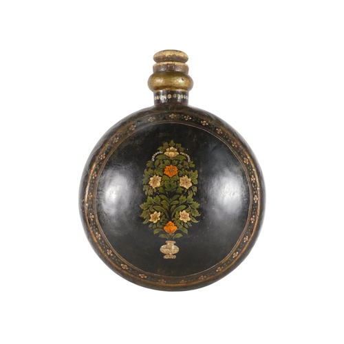 5 - A large late 19th century Indian tole painted water vessel - of globe form and decorated with flower... 