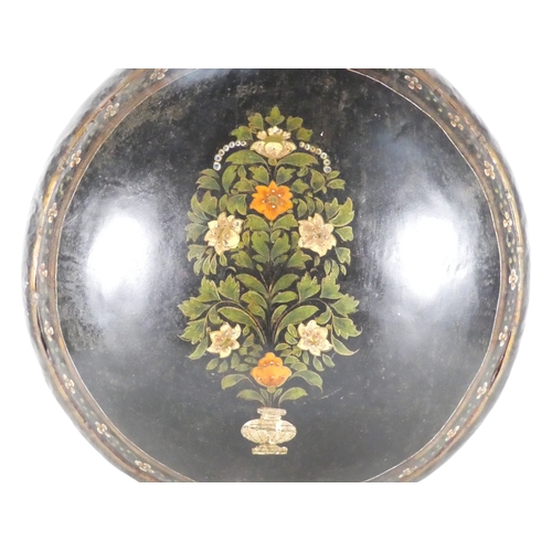 5 - A large late 19th century Indian tole painted water vessel - of globe form and decorated with flower... 