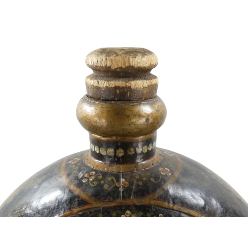 5 - A large late 19th century Indian tole painted water vessel - of globe form and decorated with flower... 