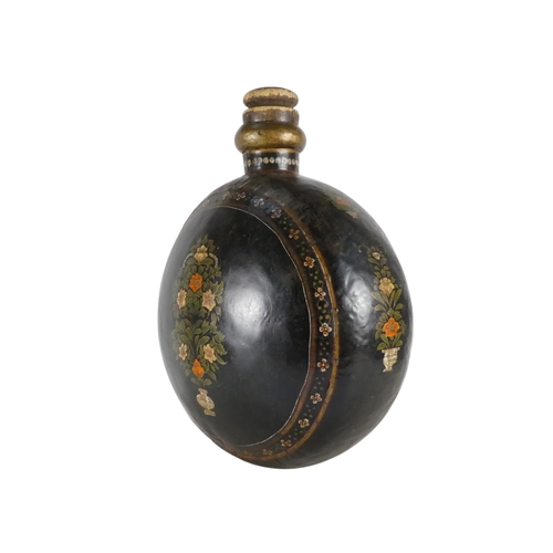 5 - A large late 19th century Indian tole painted water vessel - of globe form and decorated with flower... 