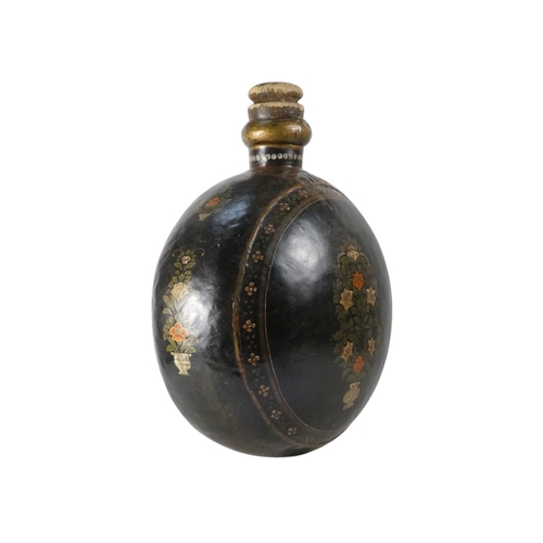 5 - A large late 19th century Indian tole painted water vessel - of globe form and decorated with flower... 