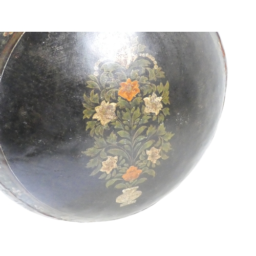 5 - A large late 19th century Indian tole painted water vessel - of globe form and decorated with flower... 