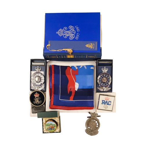 54 - A quantity of RAC membership and commemorative items - including a silk scarf, bullion blazer badge,... 